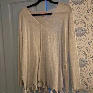 Lilly Pulitzer Beige Long Sleeve Top with Tassels